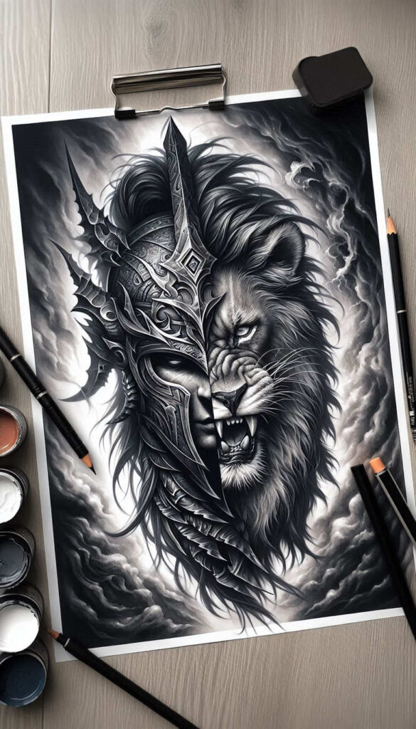 for-women-realism-high-contrast-for-sternum – tattoo design ideas free ai generated – Gallery: warriors-inkby-ai