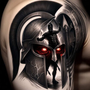 spartan-battle-motif-neotraditional-artistic-contrast-for-outer-arm – tattoo design ideas free ai generated – Gallery: warriors-greece-inkby-ai