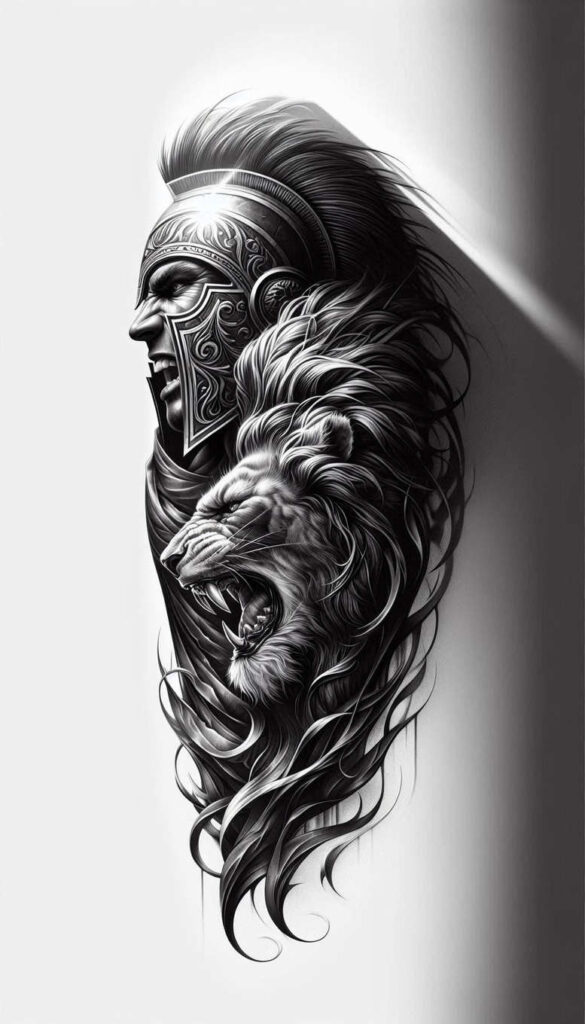 hoplite-ornamentation-realism-textured-light-for-temple – tattoo design ideas free ai generated – Gallery: warriors-greece-inkby-ai