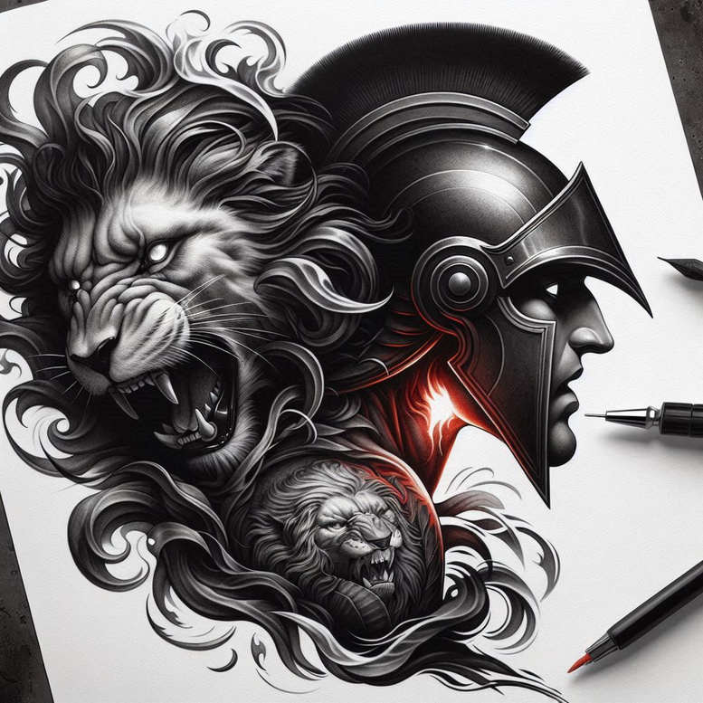 warriors-greece tattoo design ideas Realism subtle gradients bronze helmet for chest