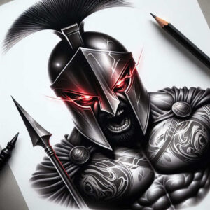 warriors-greece tattoo design ideas Surrealism esoteric gladiator duel for wrist side