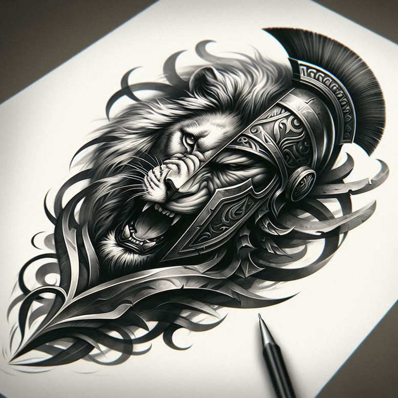 hoplite-courage-symbol-surrealism-melting-forms-for-chest – tattoo design ideas free ai generated – Gallery: warriors-greece-inkby-ai