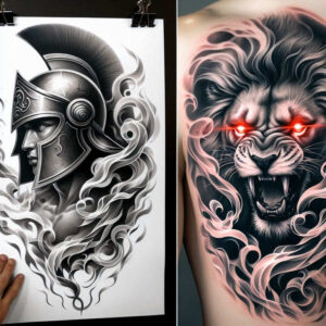 hoplite-ornamentation-surrealism-phantasmagoric-for-triceps – tattoo design ideas free ai generated – Gallery: warriors-greece-inkby-ai