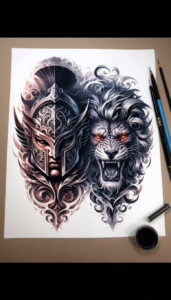 spartan-with-helmet-surrealism-phantasm-for-elbow – tattoo design ideas free ai generated – Gallery: warriors-inkby-ai