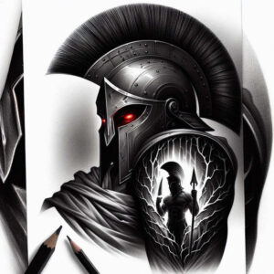 spartan-in-art-surrealism-whimsical-for-lower-thigh – tattoo design ideas free ai generated – Gallery: warriors-inkby-ai