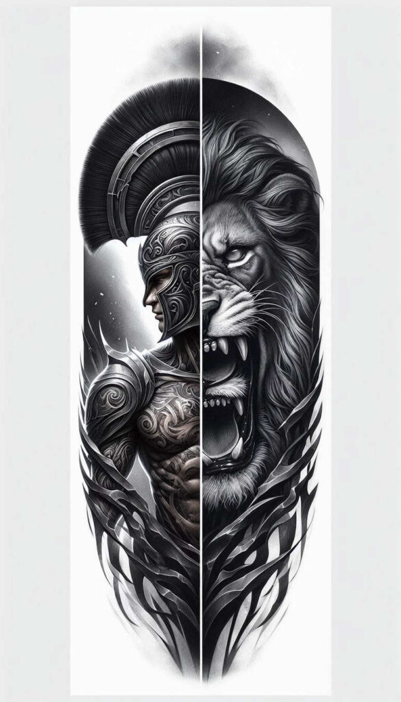 spartan-with-symbol-neotraditional-enhanced-shading-for-shoulder-blade – tattoo design ideas free ai generated – Gallery: warriors-inkby-ai