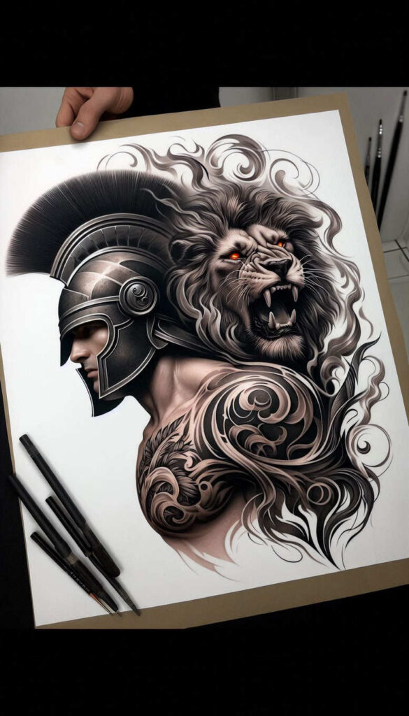 spartan-protection-symbol-neotraditional-soft-blending-for-upper-arm – tattoo design ideas free ai generated – Gallery: warriors-inkby-ai