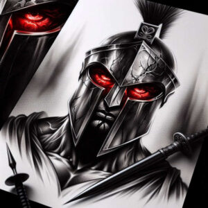 spartan-with-battle-motif-neotraditional-dynamic-color-for-lower-leg – tattoo design ideas free ai generated – Gallery: warriors-inkby-ai