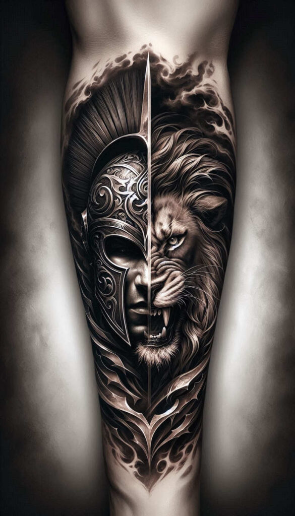 spartan-battle-and-courage-motif-neotraditional-expressive-lines-for-ankle – tattoo design ideas free ai generated – Gallery: warriors-inkby-ai
