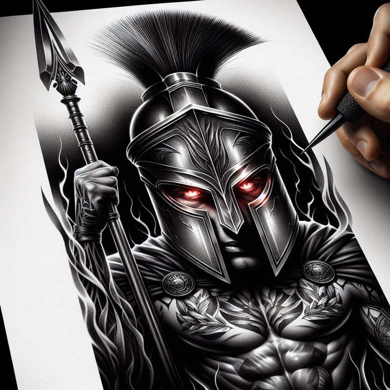 spartan-strength-and-battle-motif-realism-soft-contrast-for-upper-thigh – tattoo design ideas free ai generated – Gallery: warriors-inkby-ai
