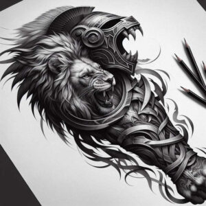 warriors tattoo design ideas Realism hyper-realistic sword bearer symbol of strength