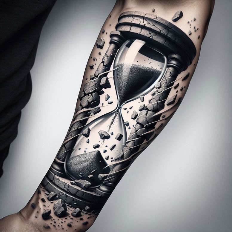 watches-hourglass tattoo design ideas textural detail passing time symbolising perseverance