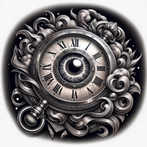 time-evolution-symbol-surrealism-vibrant-contrasts-for-toe – tattoo design ideas free ai generated – Gallery: watches-hourglass-inkby-ai