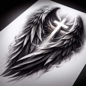 guardian-angel-wings-tattoo – tattoo design ideas free ai generated – neotraditional-artful-color – for-lower-chest – Gallery: wings-inkby-ai