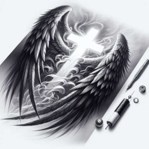light-and-shadow-wings-tattoo – tattoo design ideas free ai generated – realism-depth-of-field – for-back-shoulder – Gallery: wings-inkby-ai