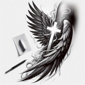 plant-ornament-wings-tattoo – tattoo design ideas free ai generated – neotraditional-textured-fills – for-collarbone – Gallery: wings-inkby-ai