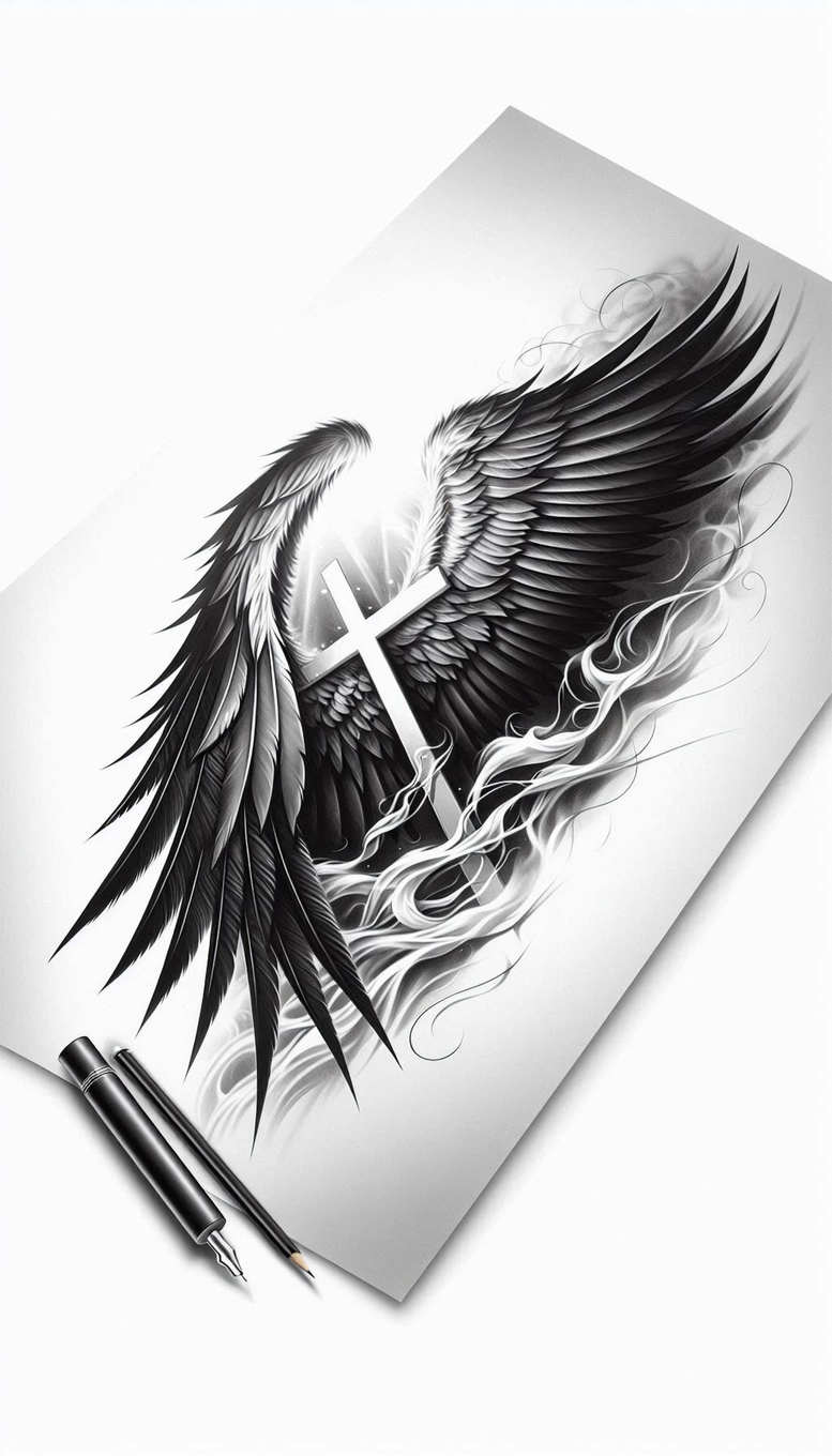 wings tattoo design ideas deep-shading divine float for palm