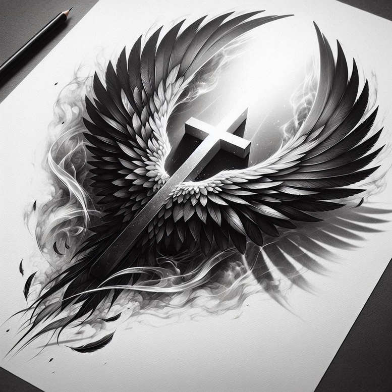 wings tattoo design ideas CGI-rendered light trace stands for strength