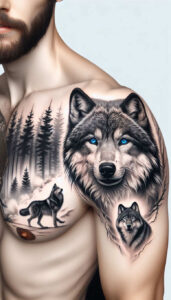contour-wolf-tattoo – tattoo design ideas free ai generated – realism-textured-light – for-shin – Gallery: wolves-inkby-ai