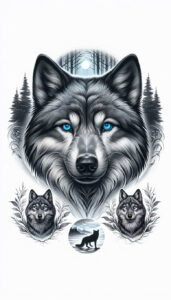 moving-wolf-tattoo – tattoo design ideas free ai generated – neotraditional-rich-shading – for-back-of-neck – Gallery: wolves-inkby-ai