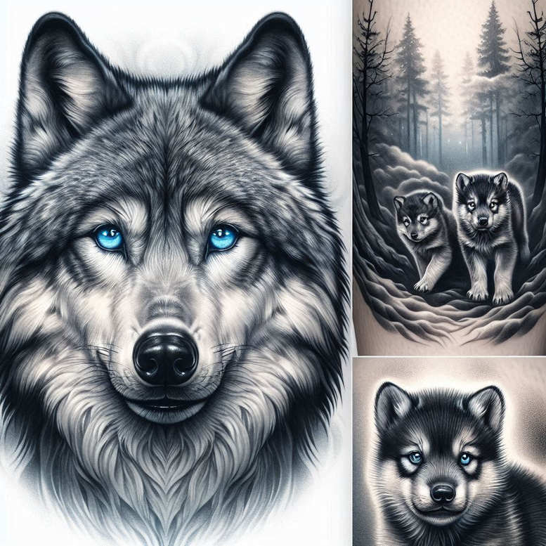 wolves tattoo design ideas Surrealism metamorphosis deep forest mark for upper arm