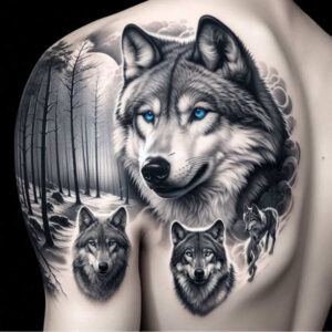 wolves tattoo design ideas layered inks twilight eyes symbolising determination