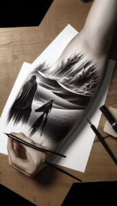 shadow-figure-depth-realism-micro-design – tattoo design ideas free ai generated – Gallery: characters-inkby-ai