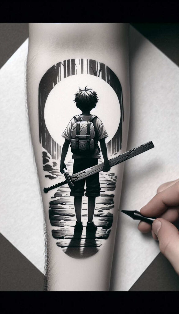 characters tattoo design ideas black-and-white character arcs for upper thigh