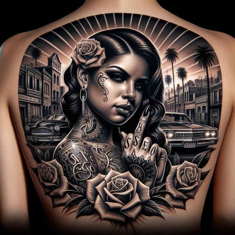 chicano tattoo design ideas vibrant ornamental flourishes for back of neck