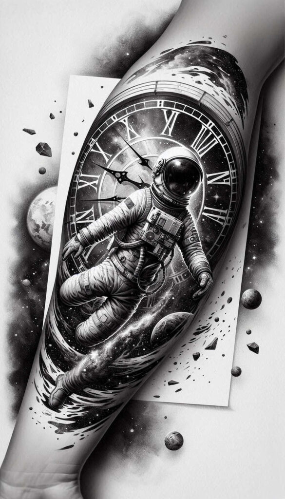 cosmic-journey – tattoo design ideas free ai generated – realism-light-and-shadow-play – for-lower-back – Gallery: cosmos-inkby-ai