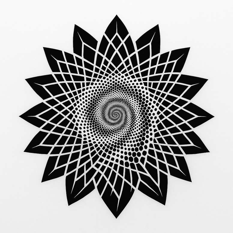 Cover-up friendly black mandala flower with geometric petals, black and grey tattoo design concept.