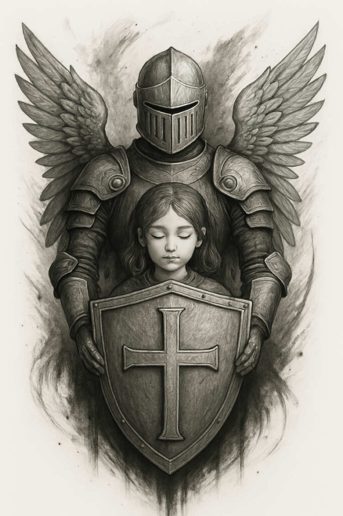 family-protection-tattoo – tattoo design ideas free ai generated – single-line – for-lower-chest – Gallery: family-inkby-ai