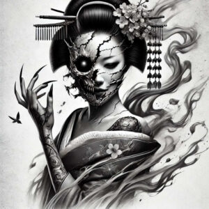 geisha-face – tattoo design ideas free ai generated – neotraditional-refined-lines – for-side – Gallery: geisha-inkby-ai