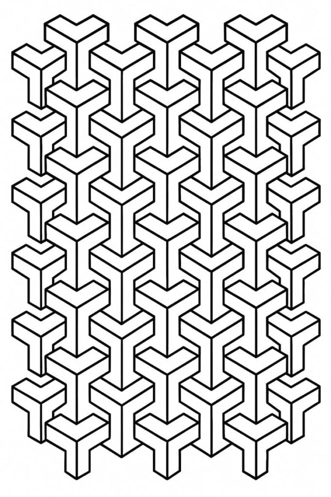 Geometric Y-shape pattern in black linework on white background; tattoo design idea showing a repeating tessellation; not specifically a cover-up.