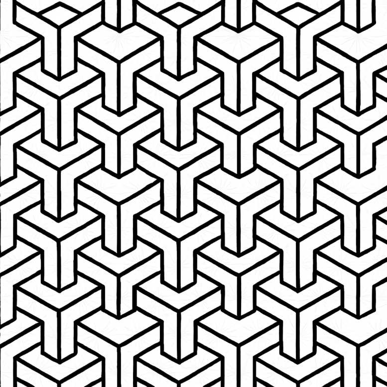 Black and white geometric Y-pattern with interlocking lines; a clean, fine-line tattoo design concept.