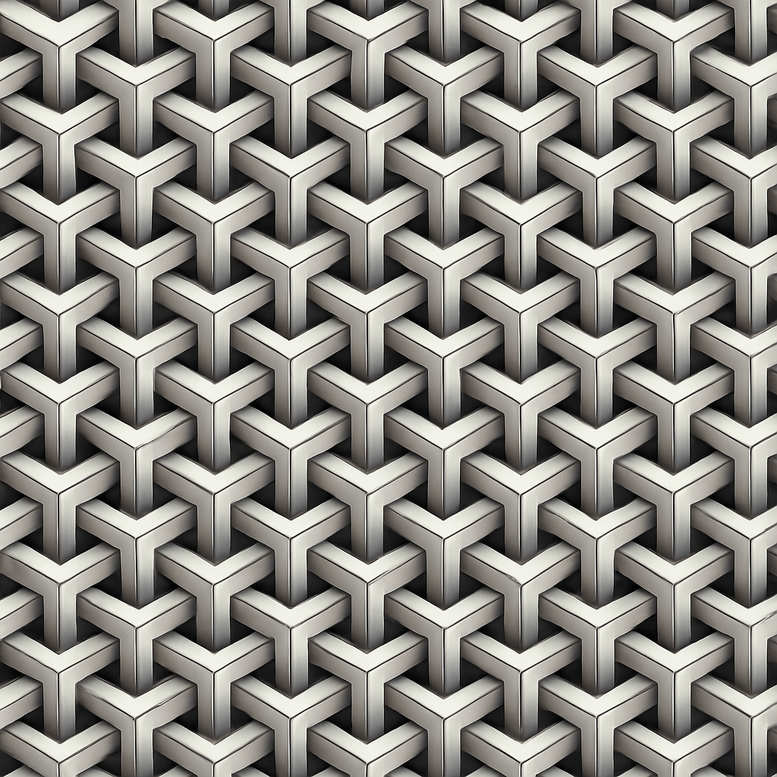 Grayscale interlocking Y-shaped blocks forming a seamless geometric pattern; black and grey; project idea; not suitable for cover-up.