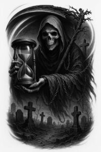 dark-symbol – tattoo design ideas free ai generated – shadowy – for-lower-thigh – Gallery: grim-reaper-inkby-ai