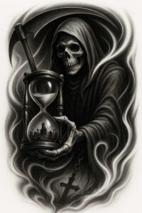 spirit-of-death – tattoo design ideas free ai generated – ominous – for-lower-leg – Gallery: grim-reaper-inkby-ai