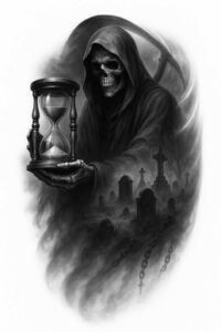 symbol-of-fate – tattoo design ideas free ai generated – dripping – for-lower-back – Gallery: grim-reaper-inkby-ai