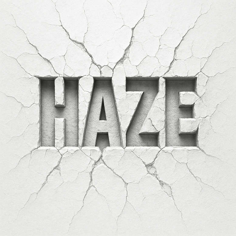 Wall with cracked pattern and bold HAZE letters in black and grey; AI-generated tattoo project; not specifically for cover-up.