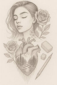 artistic-heart – tattoo design ideas free ai generated – neotraditional-classic-motifs – for-lower-thigh – Gallery: hearts-inkby-ai