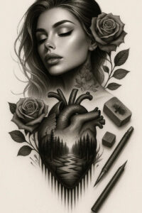 heart-with-line – tattoo design ideas free ai generated – neotraditional-sharp-edges – for-collarbone – Gallery: hearts-inkby-ai