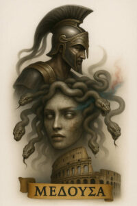 mythological-icon-tattoo-realism-mirrored-effect-for-arm – tattoo design ideas free ai generated – Gallery: medusa-inkby-ai