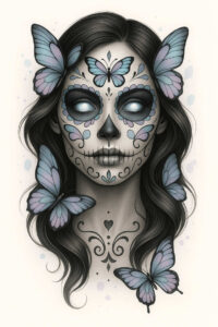 death-spirit-tattoo-spectral-neotraditional-refined-lines – tattoo design ideas free ai generated – Gallery: muerta-inkby-ai