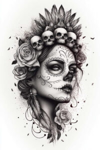 lady-with-ornament-tattoo-spectral-neotraditional-modern-classic – tattoo design ideas free ai generated – Gallery: muerta-inkby-ai