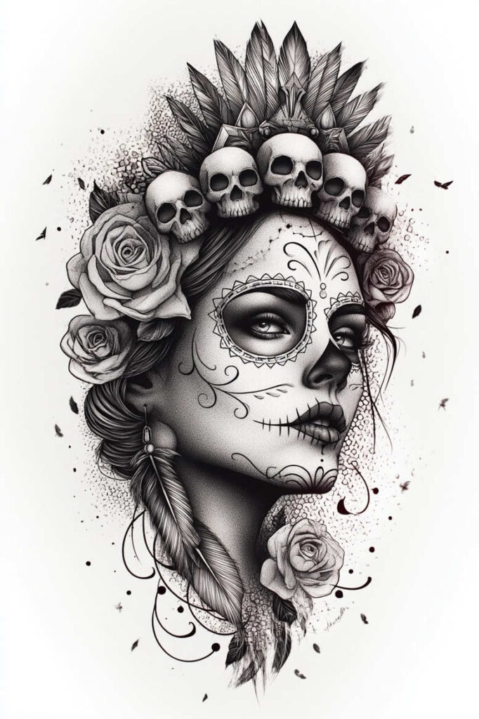 lady-with-ornament-tattoo-spectral-neotraditional-modern-classic – tattoo design ideas free ai generated – Gallery: muerta-inkby-ai