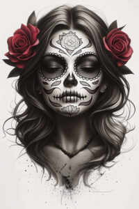 death-woman-tattoo-shadowy-neotraditional-expressive-lines – tattoo design ideas free ai generated – Gallery: muerta-inkby-ai