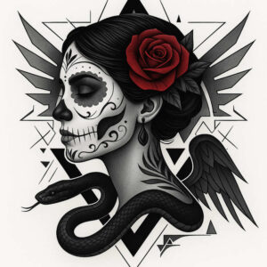 symbolic-death-tattoo-foreboding-neotraditional-bold-color – tattoo design ideas free ai generated – Gallery: muerta-inkby-ai