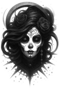 feminine-death-tattoo-stitched-neotraditional-rich-shading – tattoo design ideas free ai generated – Gallery: muerta-inkby-ai