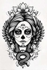 lady-with-ornament-tattoo-mirror-image-realism-illustrative-style – tattoo design ideas free ai generated – Gallery: muerta-inkby-ai